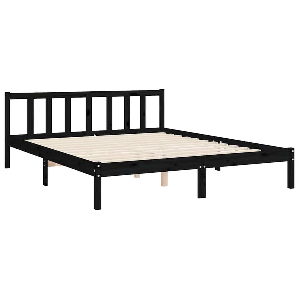 Solid Pine Wood Black Bed Frame 150x200 cm with Headboard