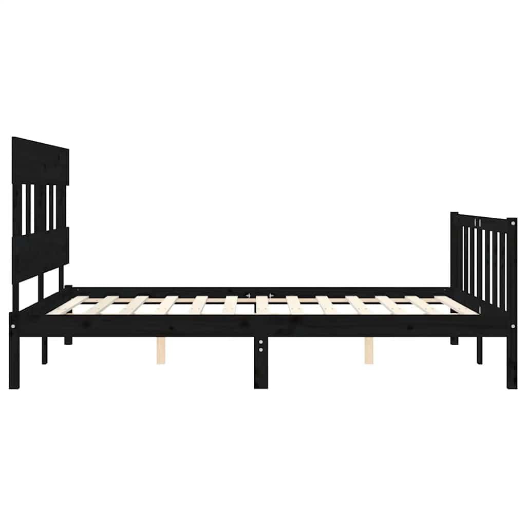 Solid Pine Wood Black Bed Frame 150x200 cm with Headboard