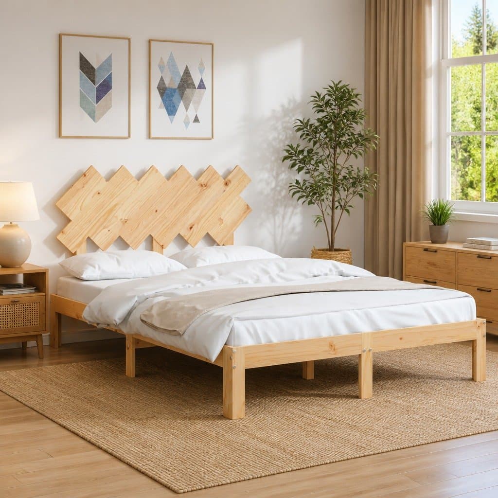 Solid Wood Bed Frame 135x190 cm with Headboard