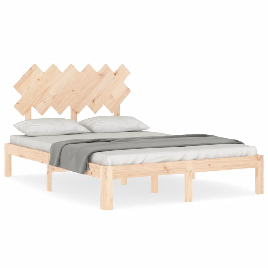 Solid Wood Bed Frame 135x190 cm with Headboard