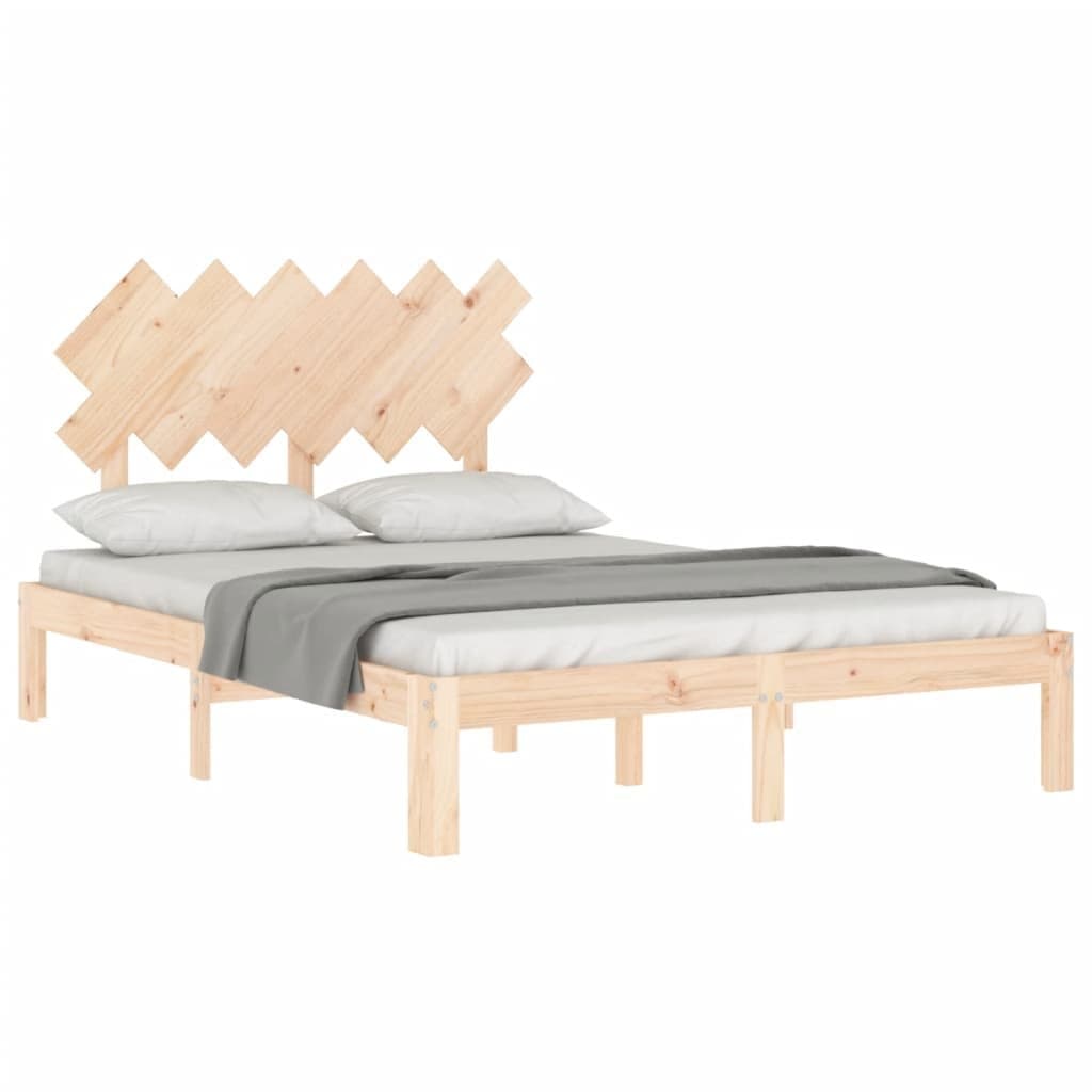 Solid Wood Bed Frame 135x190 cm with Headboard