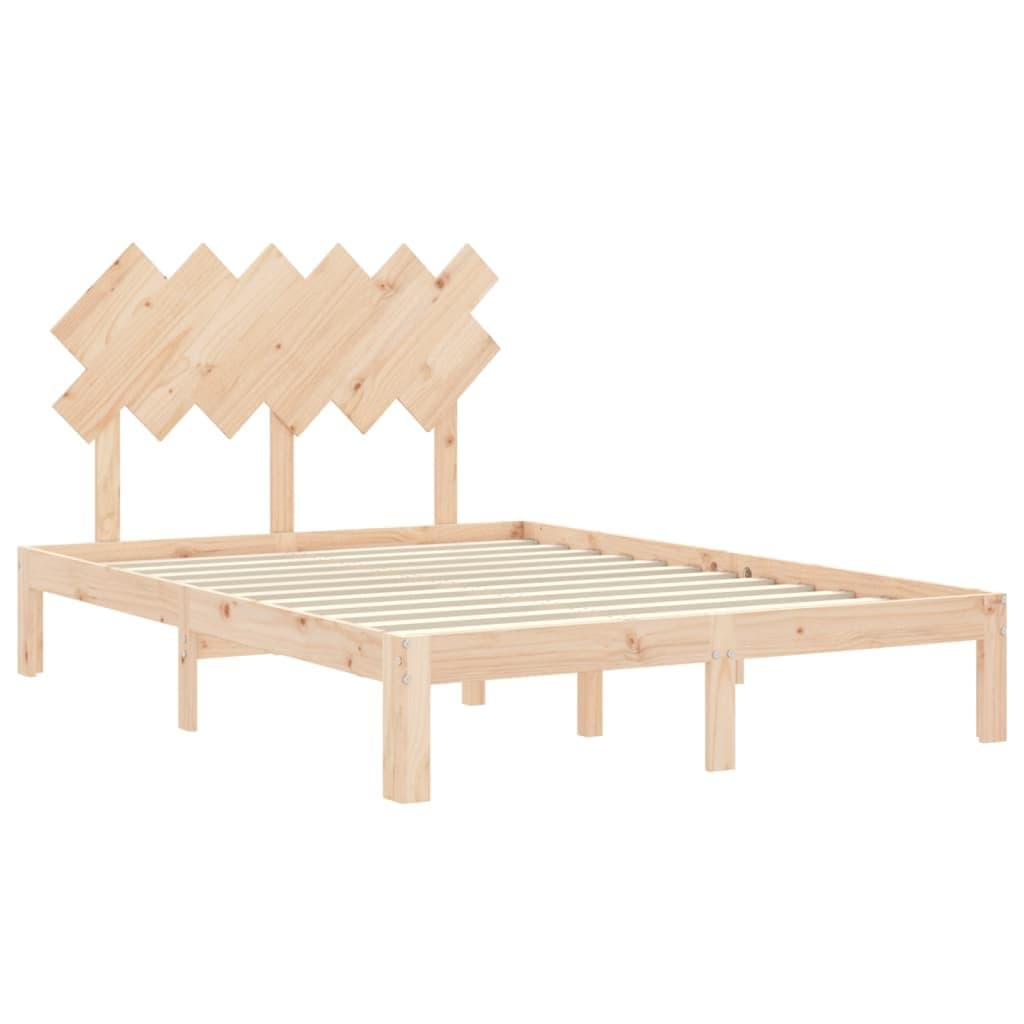 Solid Wood Bed Frame 135x190 cm with Headboard