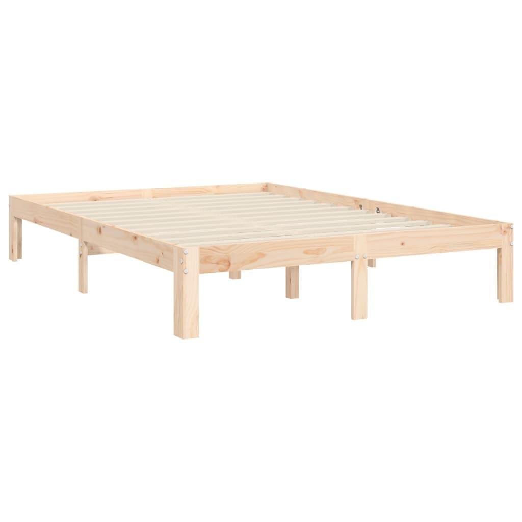 Solid Wood Bed Frame 135x190 cm with Headboard