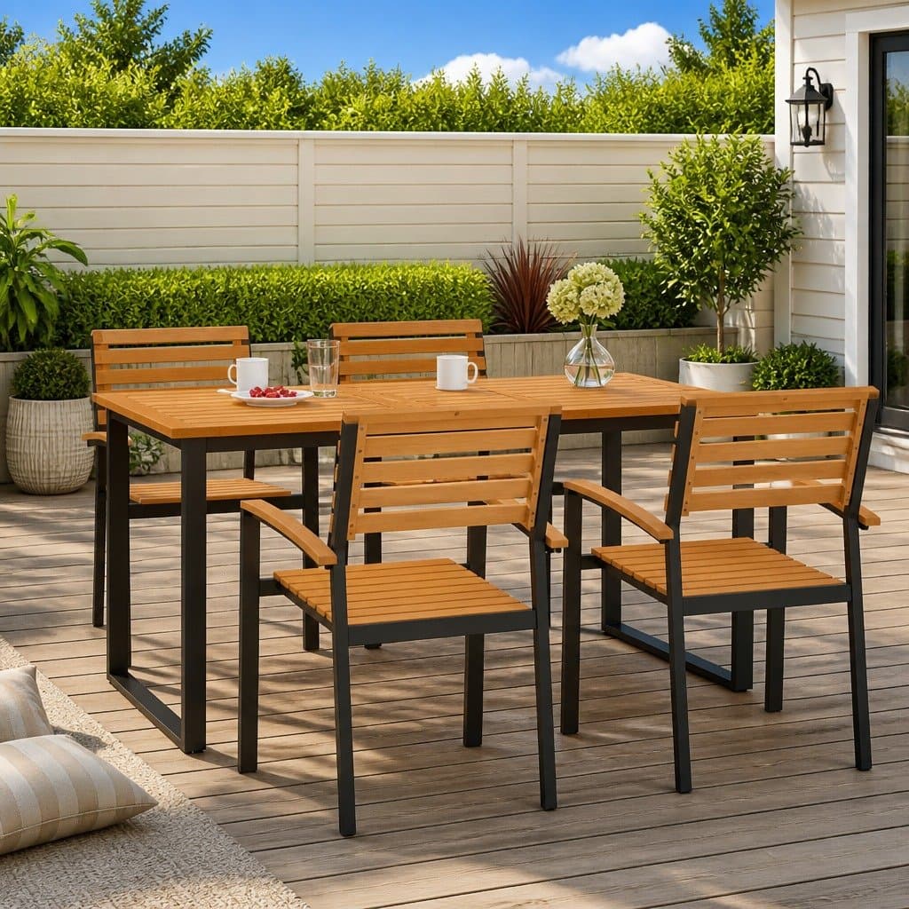 Solid Acacia Wood Outdoor Garden Table with U-Shaped Legs