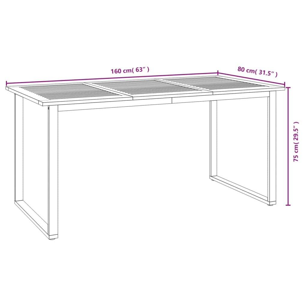 Solid Acacia Wood Outdoor Garden Table with U-Shaped Legs