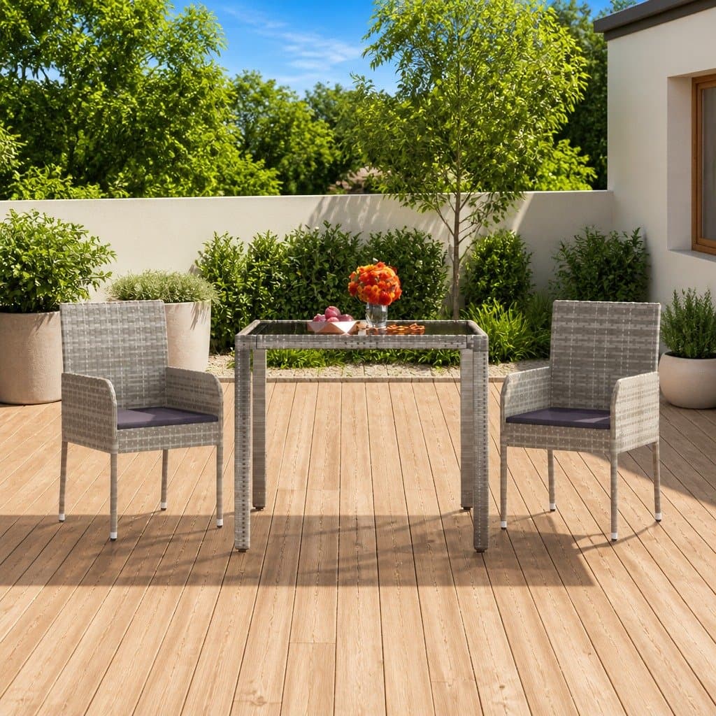 Outdoor Garden Chairs Grey Poly Rattan Set of 2