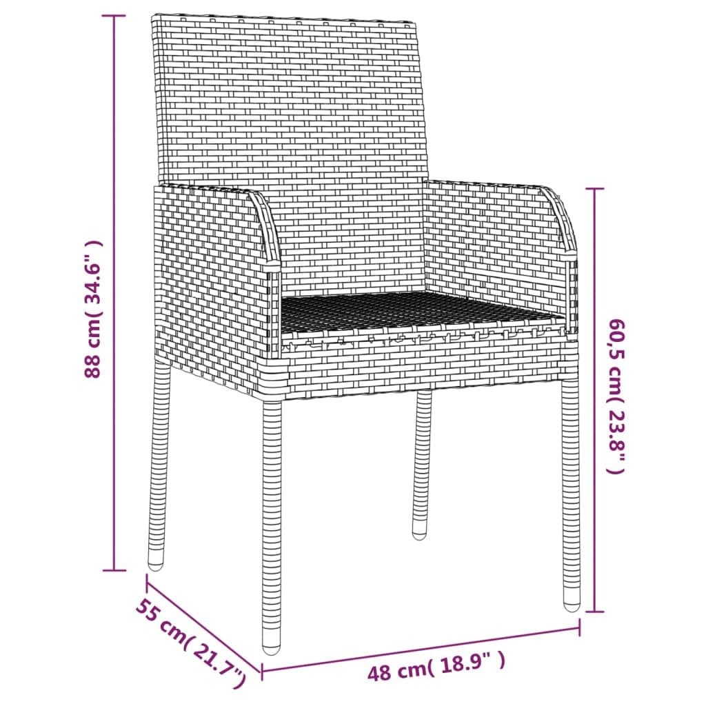Outdoor Garden Chairs Grey Poly Rattan Set of 2