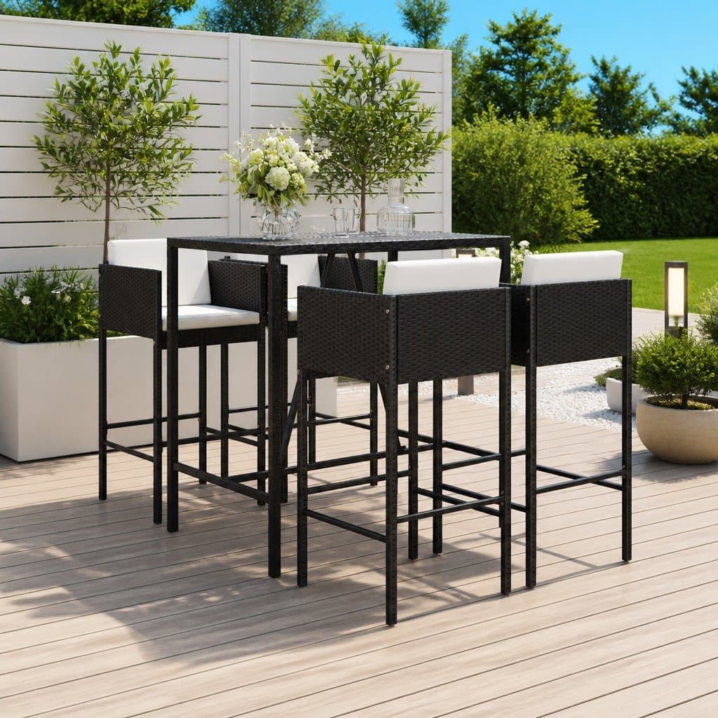 5 Piece Outdoor Bar Set with Stools in Black
