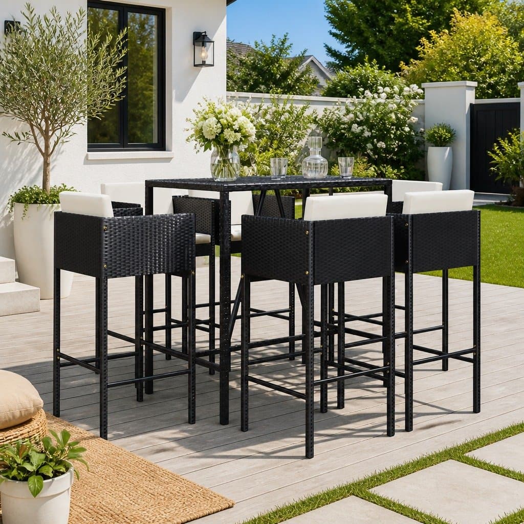 7-Piece Garden Bar Set with Cushions