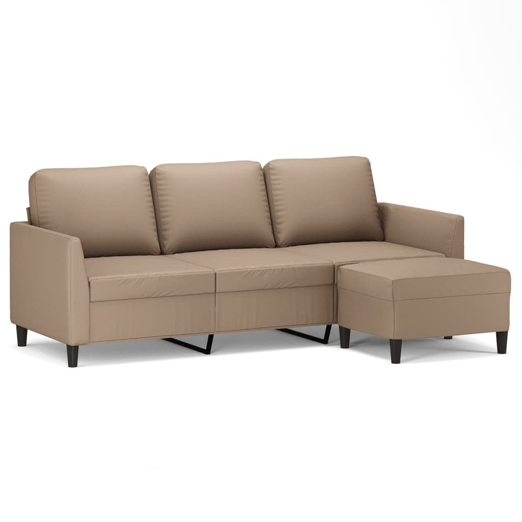 3-Seater Sofa with Footstool in Brown Faux Leather