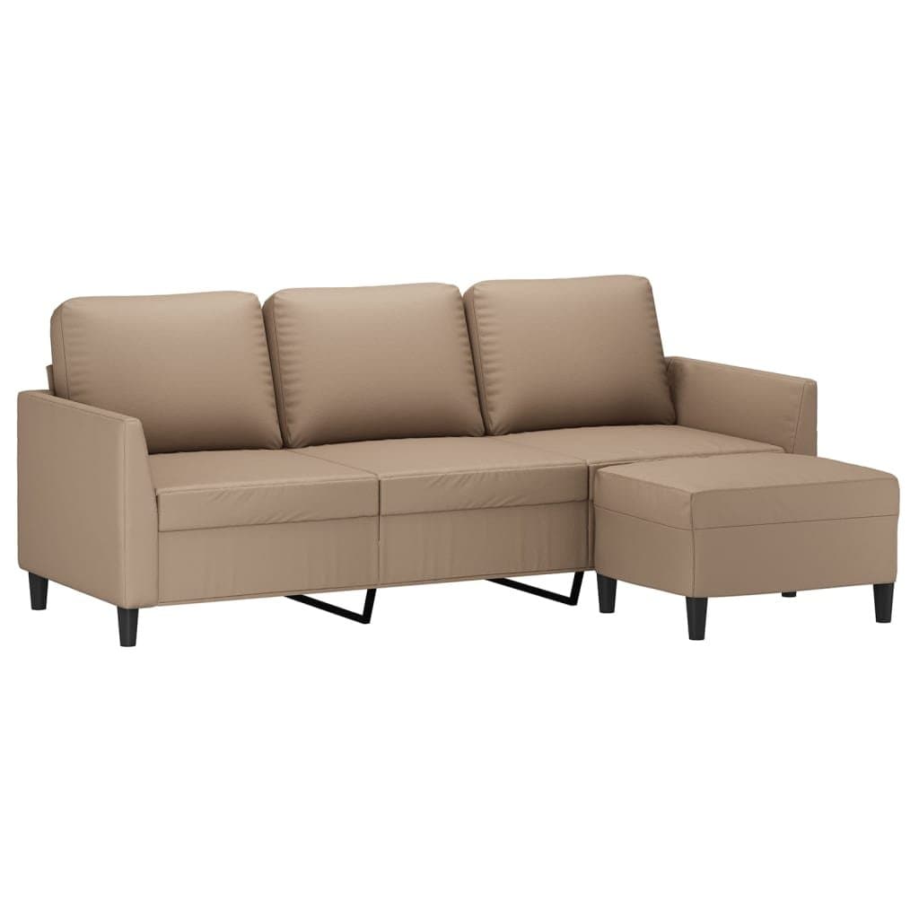 3-Seater Sofa with Footstool in Brown Faux Leather