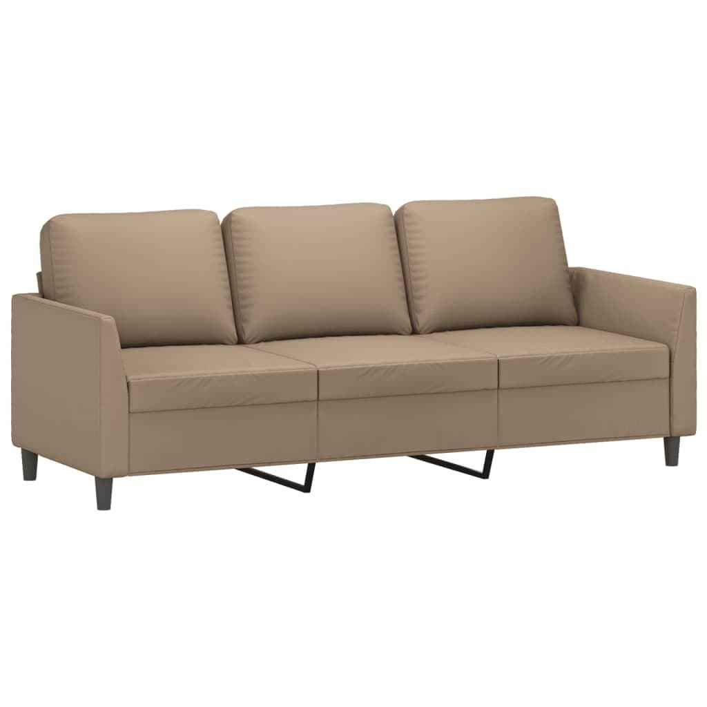 3-Seater Sofa with Footstool in Brown Faux Leather