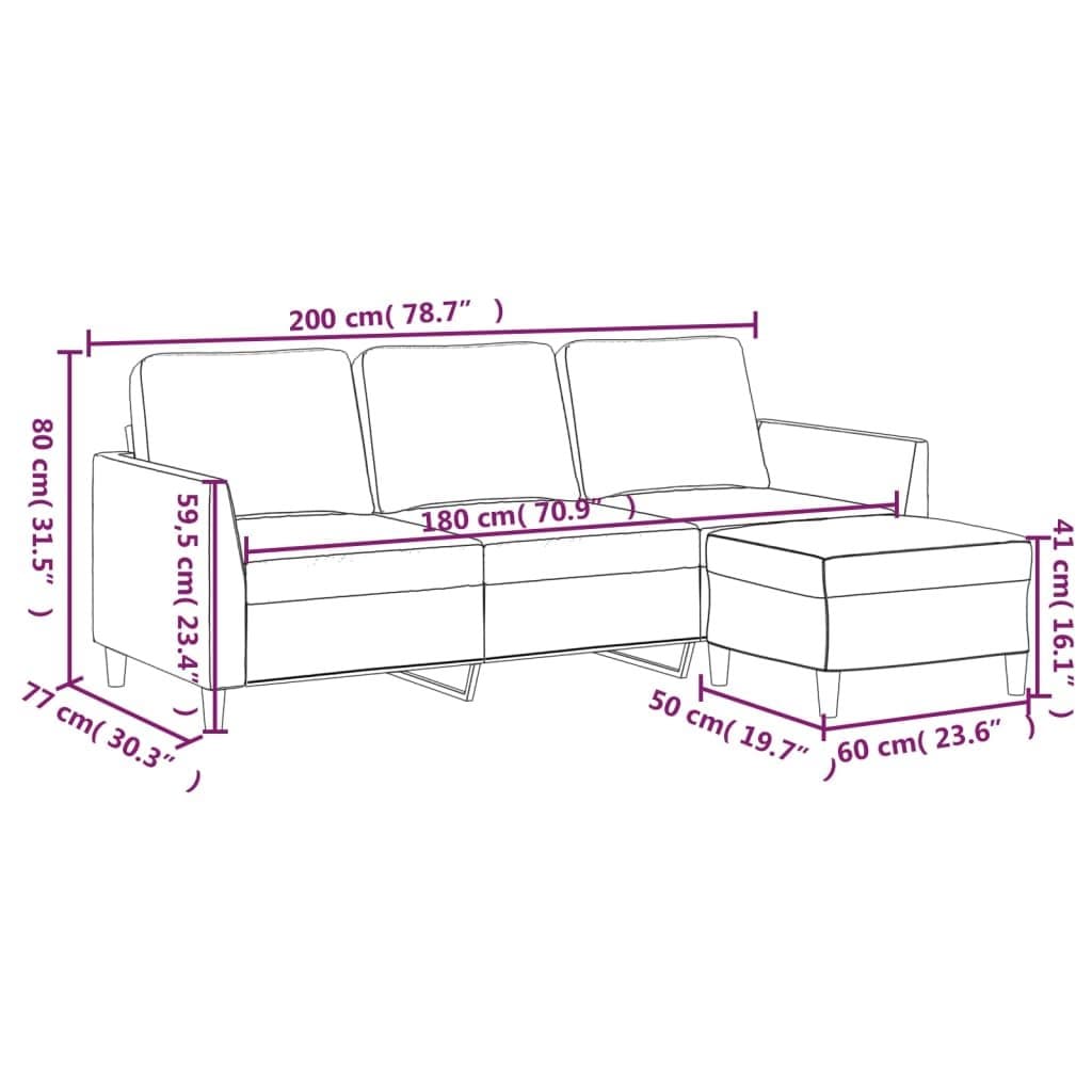 3-Seater Sofa with Footstool in Brown Faux Leather