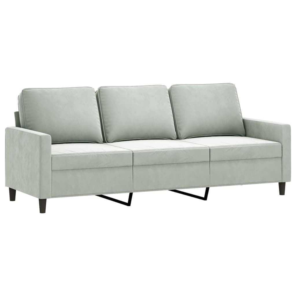 Grey Velvet 3 Piece Sofa Set with Footstool for Living Rooms