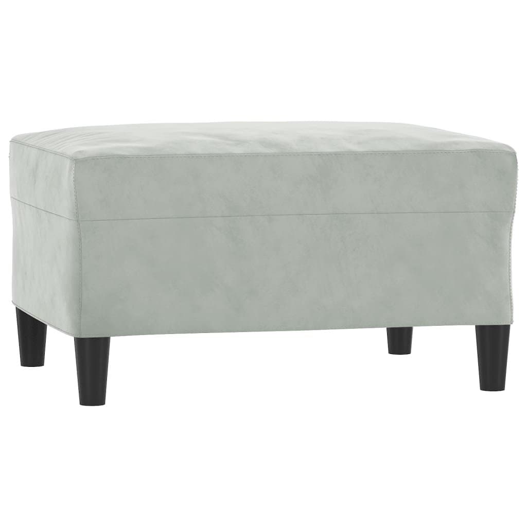 Grey Velvet 3 Piece Sofa Set with Footstool for Living Rooms