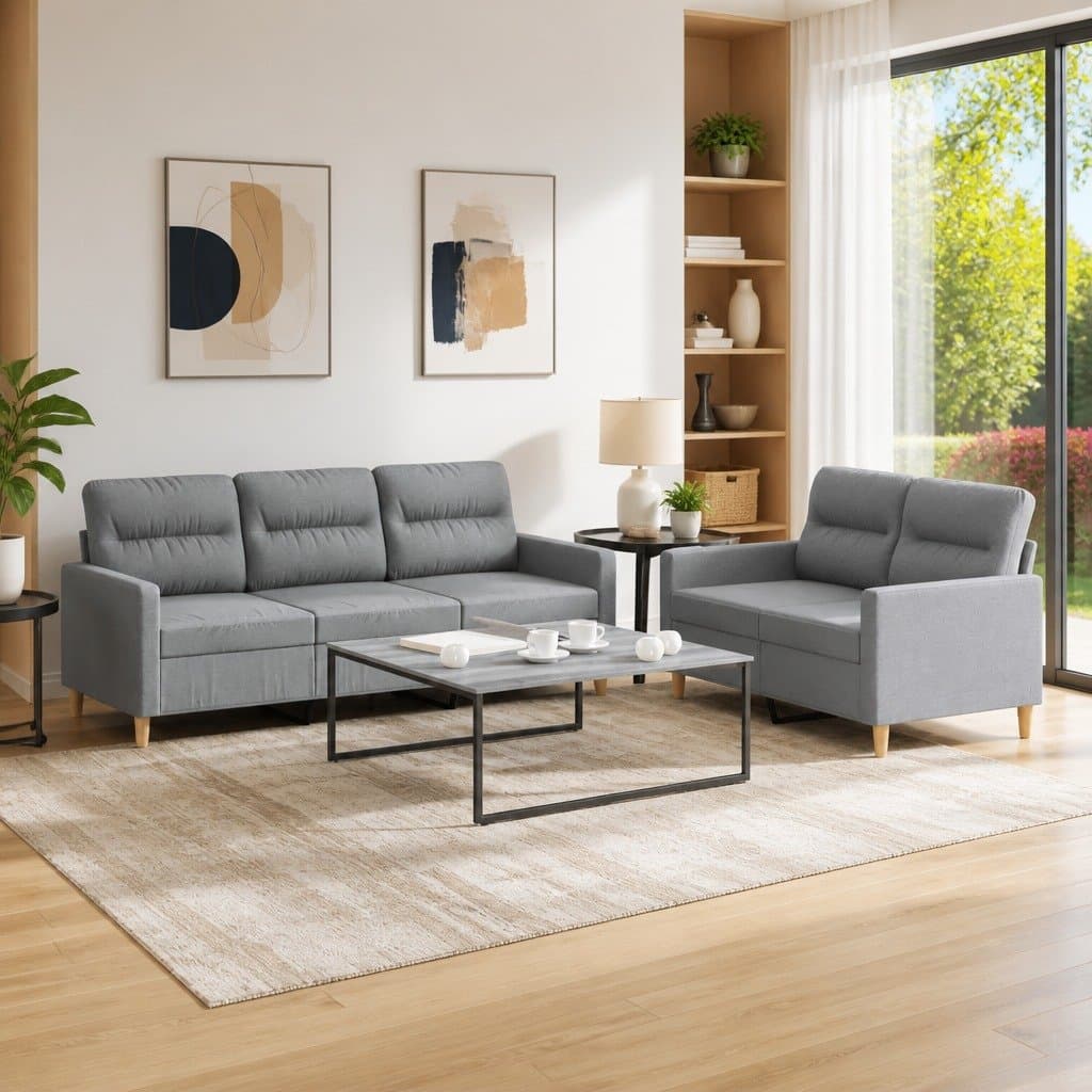 2 Piece Grey Sofa Set for Living Rooms