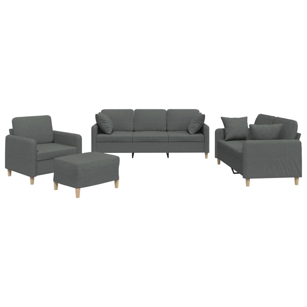4 Piece Grey Fabric Sofa Set with Pillows