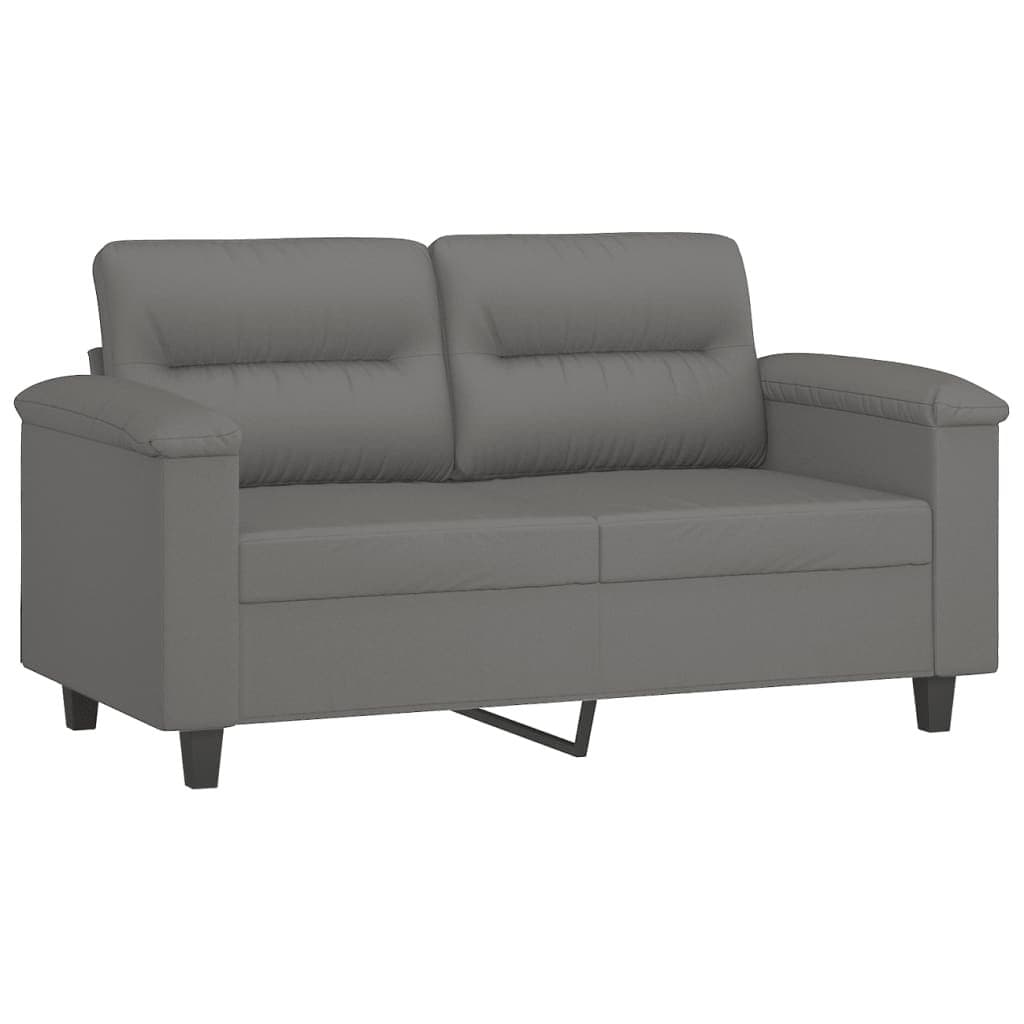 2 Piece Grey Microfibre Sofa Set with Pillows