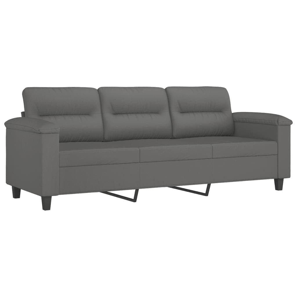 2 Piece Grey Microfibre Sofa Set with Pillows