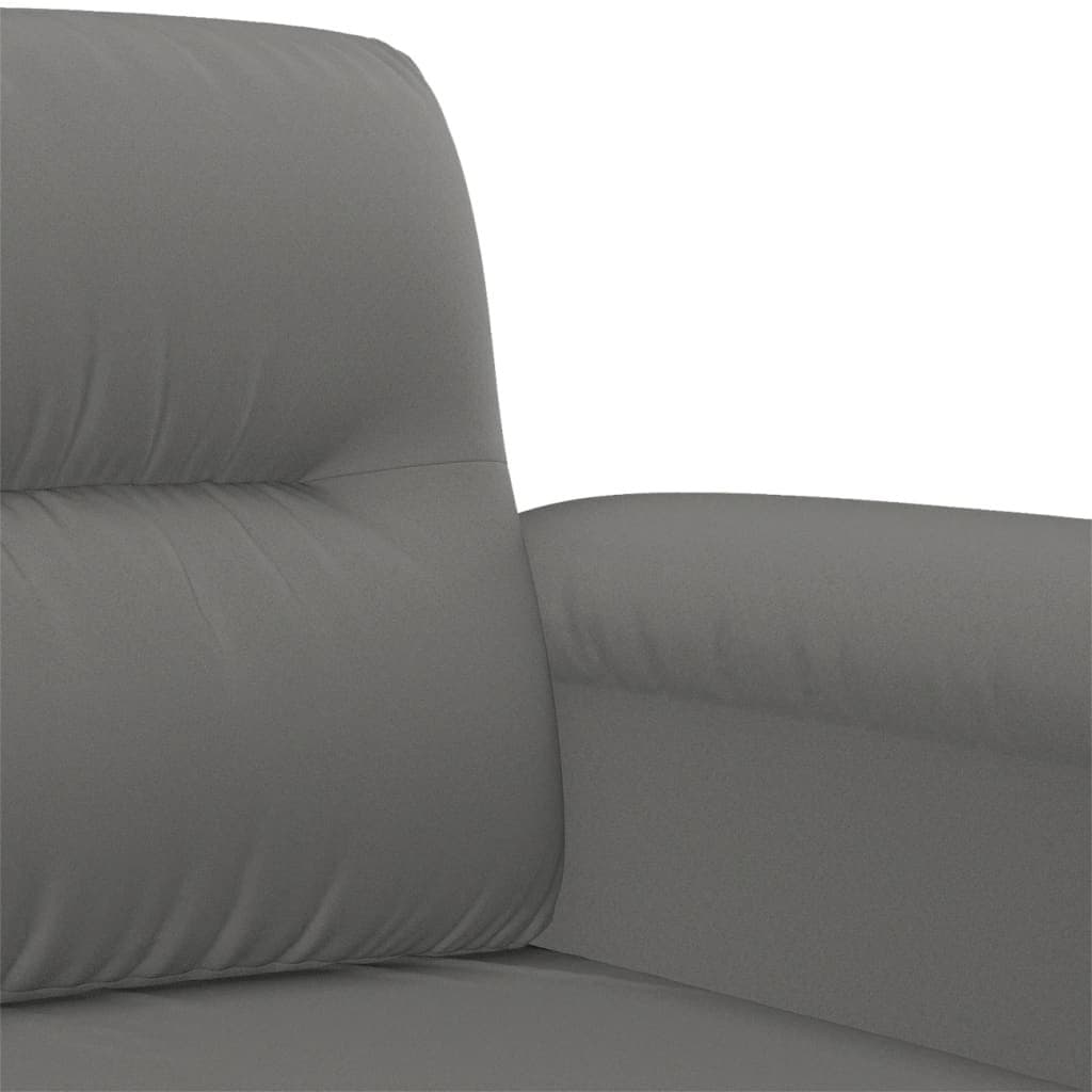 2 Piece Grey Microfibre Sofa Set with Pillows