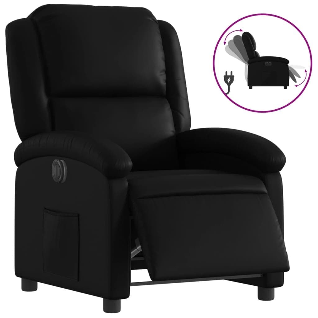 Electric Recliner Armchair in Black Faux Leather with Remote