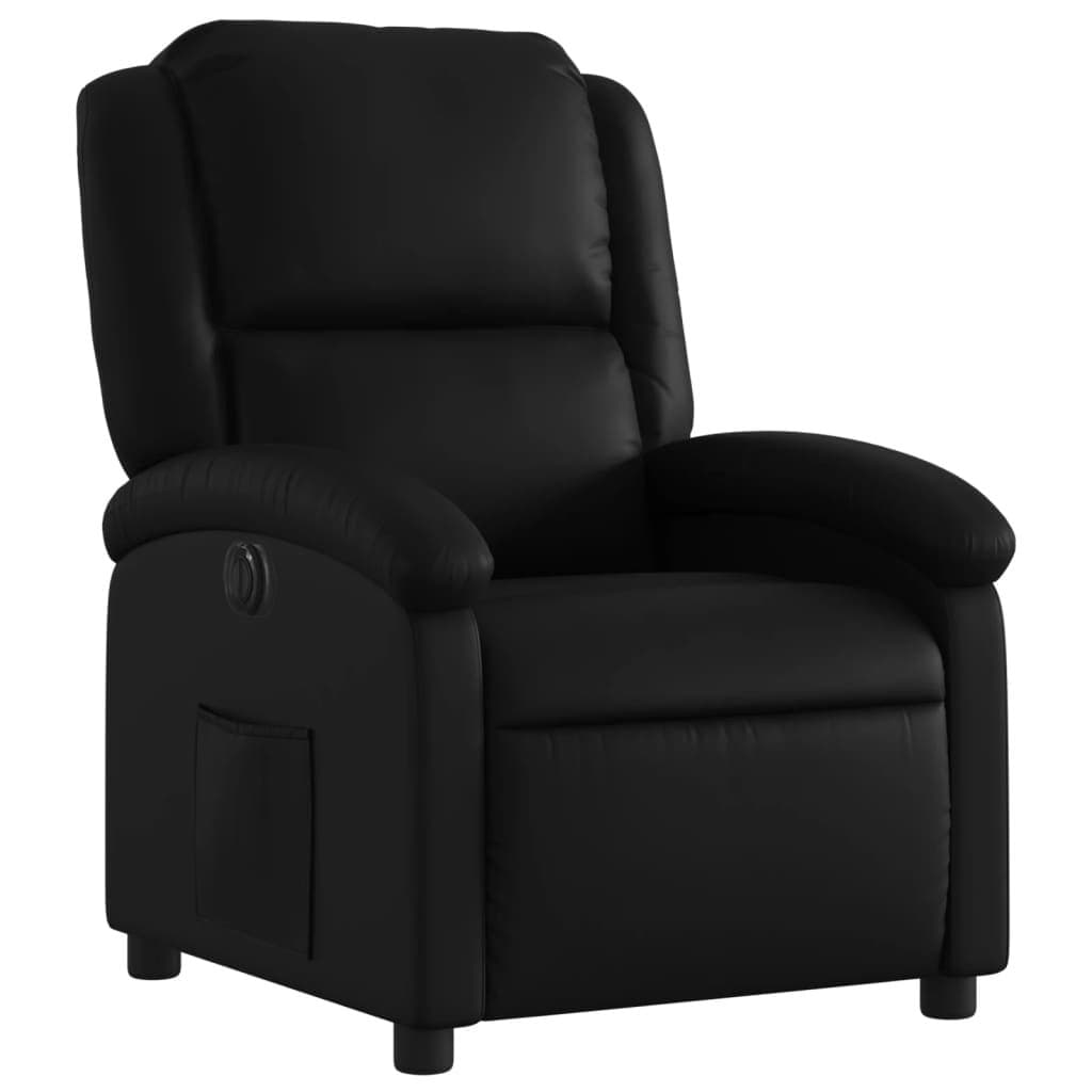 Electric Recliner Armchair in Black Faux Leather with Remote