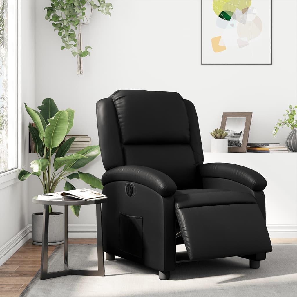 Electric Recliner Armchair in Black Faux Leather with Remote