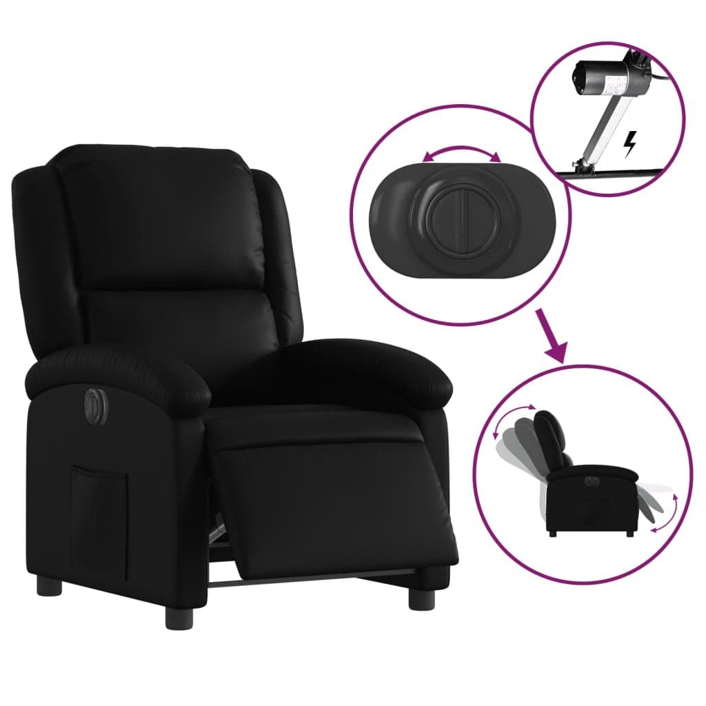 Electric Recliner Armchair in Black Faux Leather with Remote