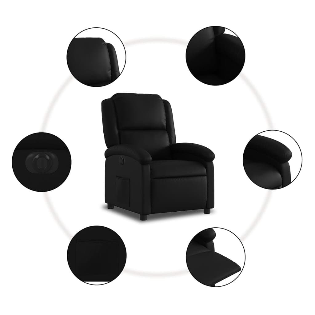 Electric Recliner Armchair in Black Faux Leather with Remote