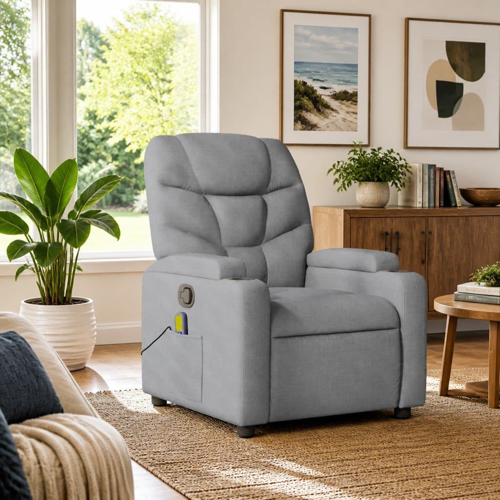 Grey Fabric Massage Recliner Chair with Adjustable Footrest
