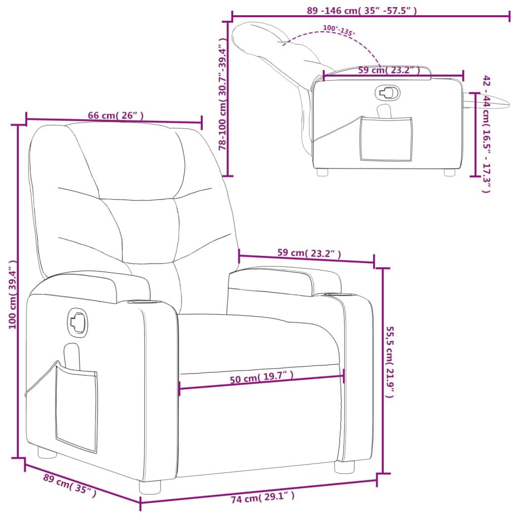 Grey Fabric Massage Recliner Chair with Adjustable Footrest