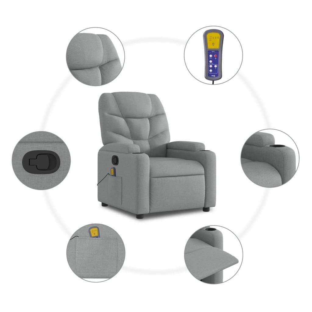 Grey Fabric Massage Recliner Chair with Adjustable Footrest