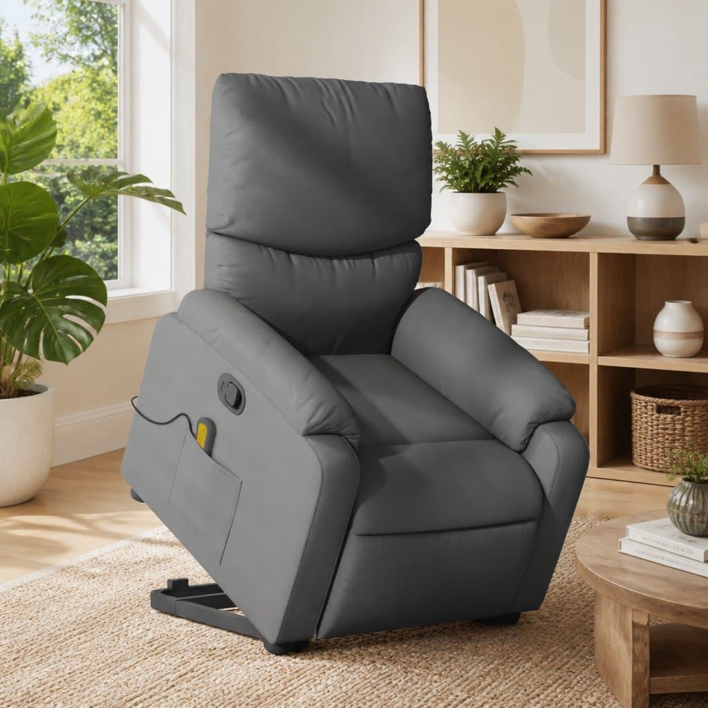 Grey Fabric Power Lift Massage Recliner Chair