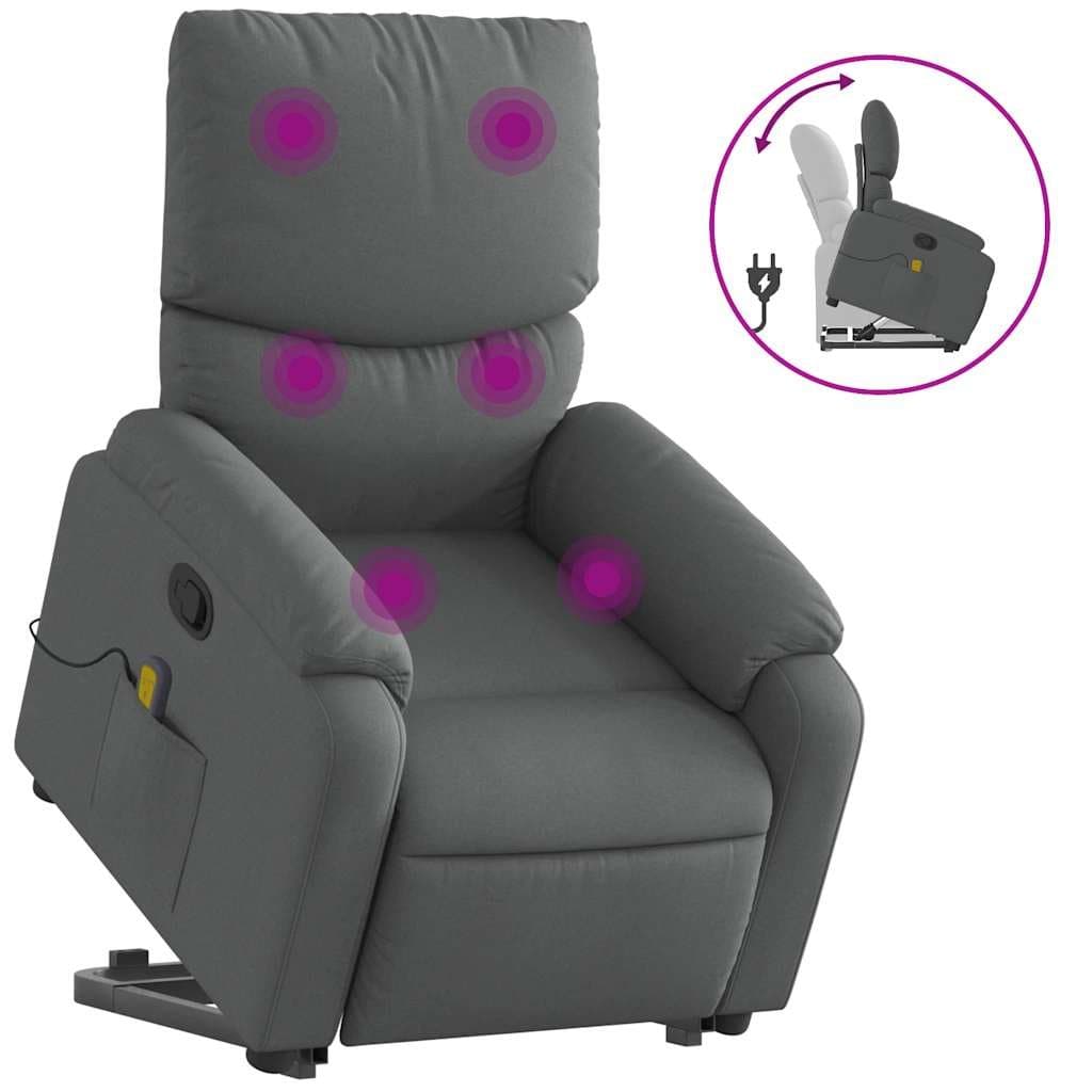 Grey Fabric Power Lift Massage Recliner Chair