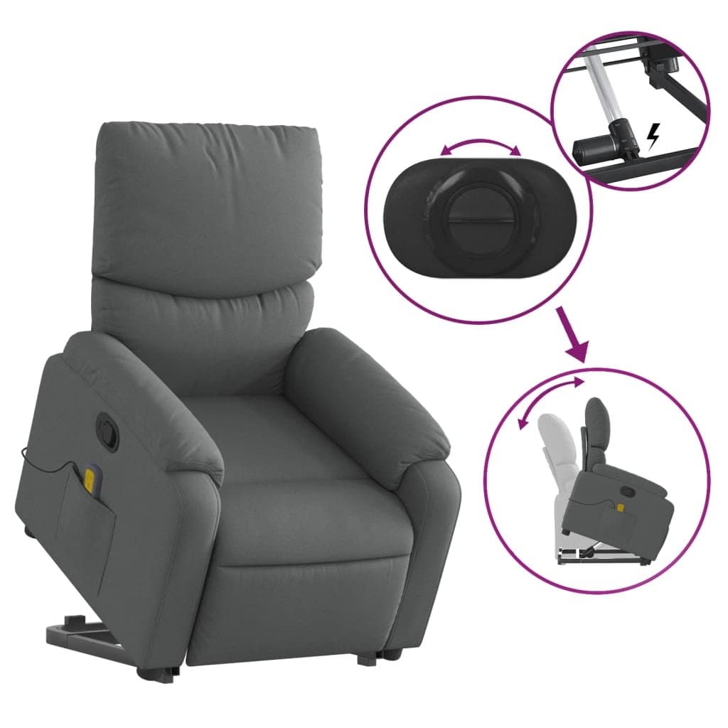 Grey Fabric Power Lift Massage Recliner Chair