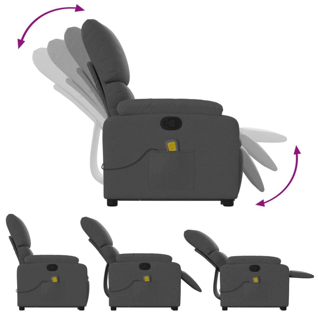 Grey Fabric Power Lift Massage Recliner Chair
