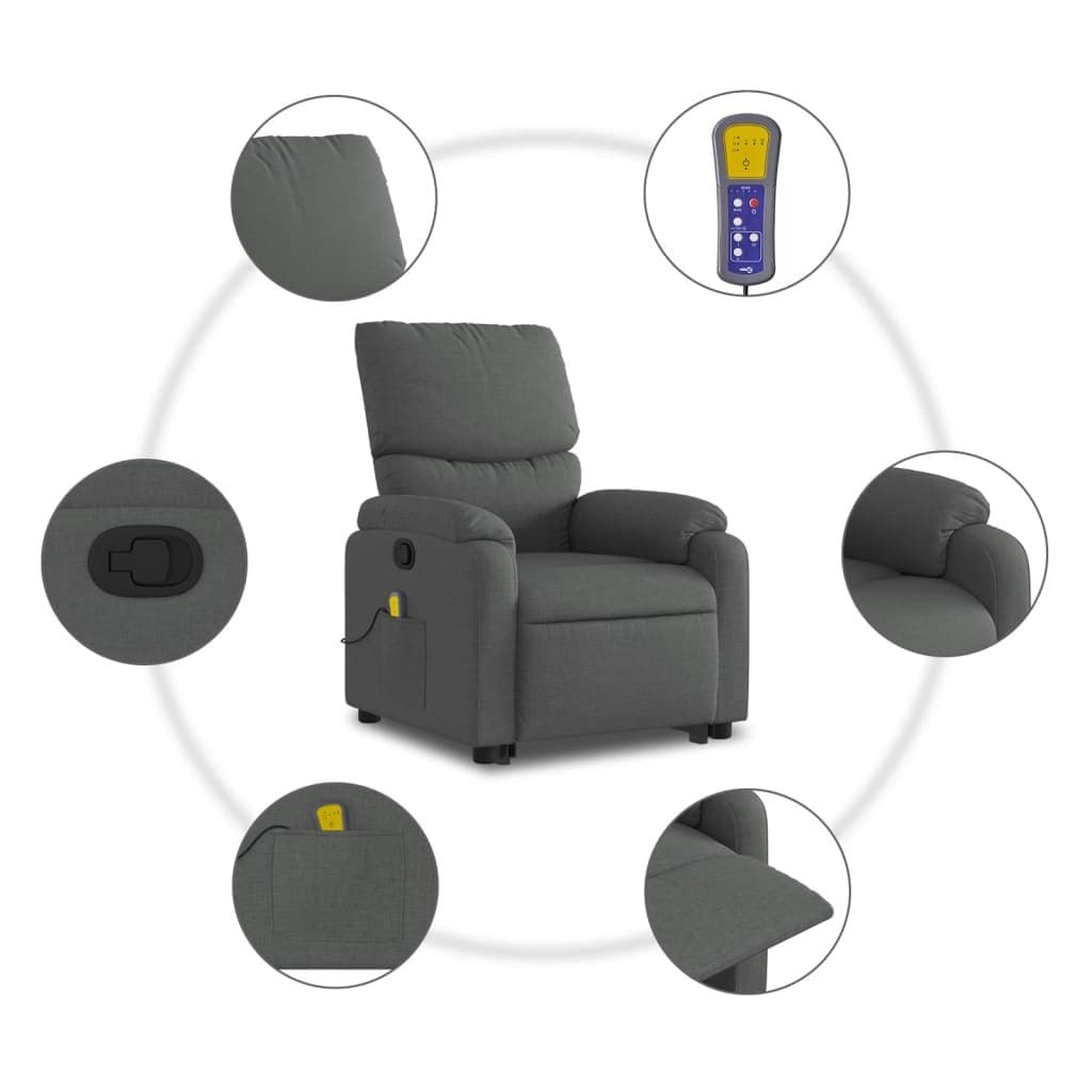 Grey Fabric Power Lift Massage Recliner Chair