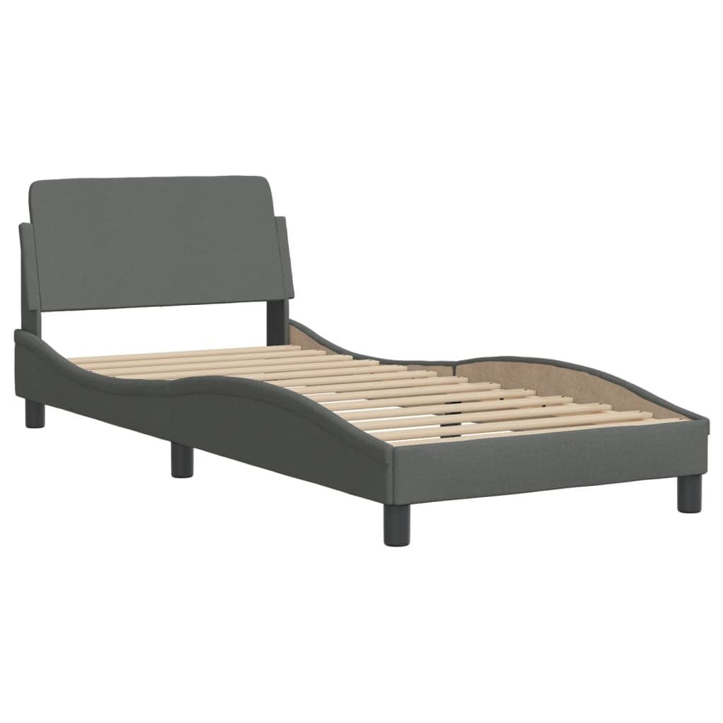 Grey Fabric Bed Frame with Supportive Headboard