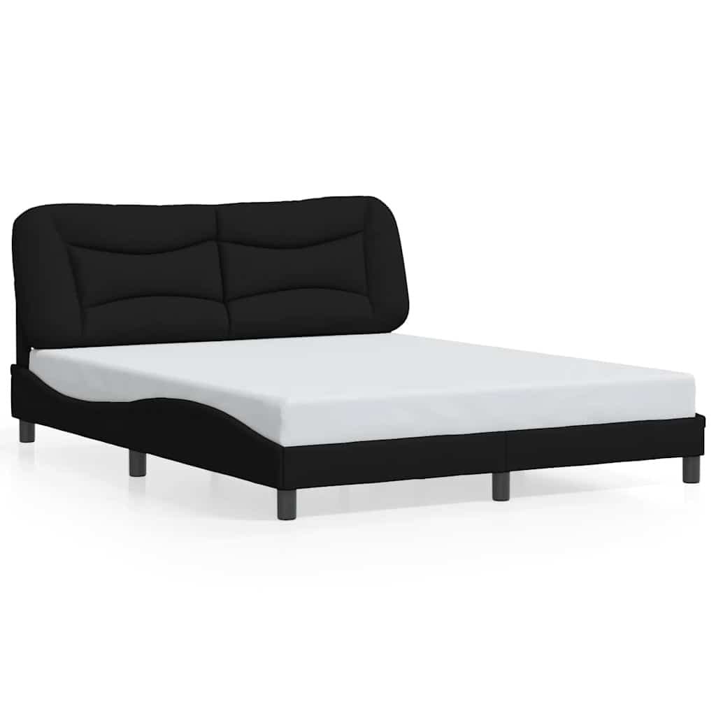 Queen Bed Frame with Fabric Headboard and Plywood Slats Black 152x203cm