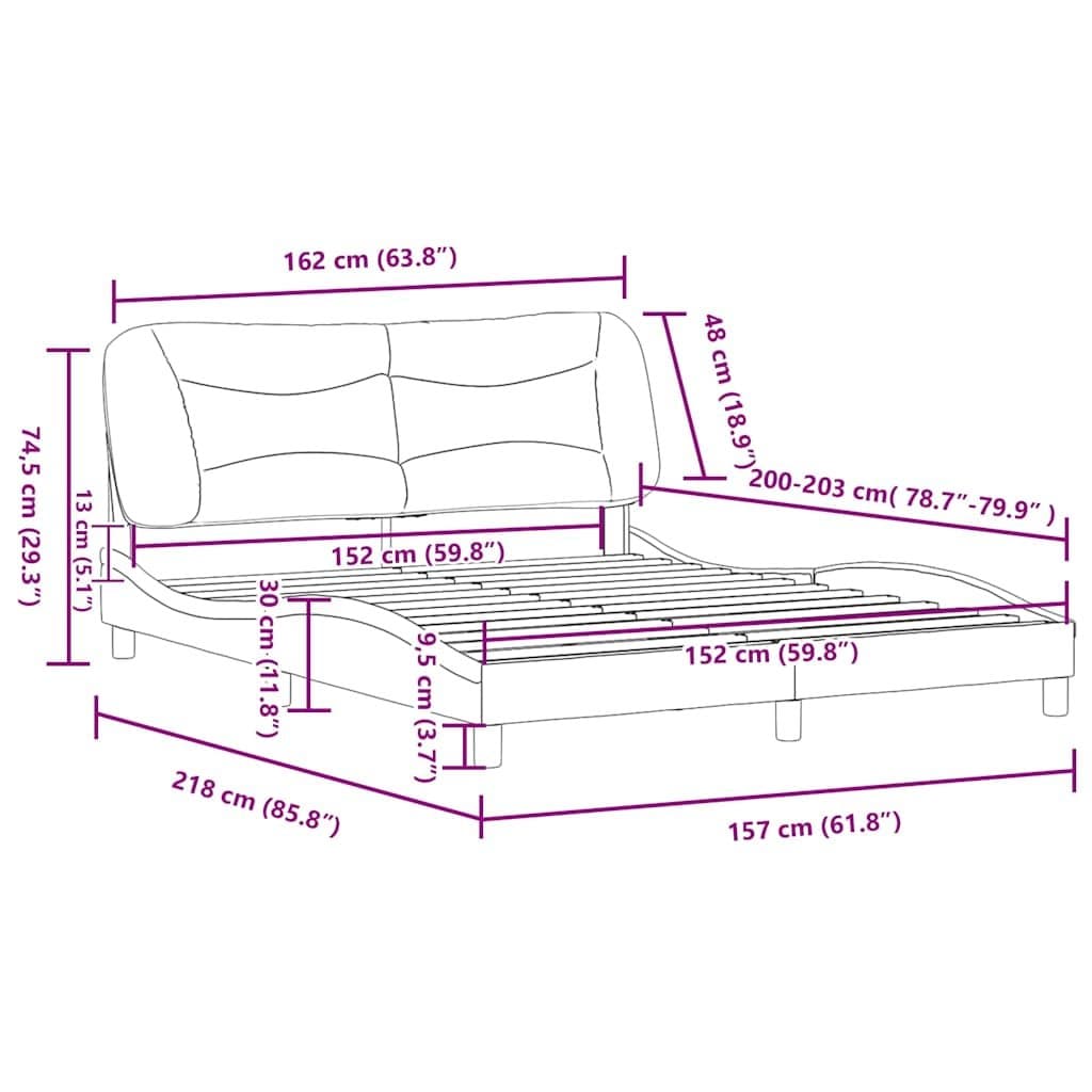 Queen Bed Frame with Fabric Headboard and Plywood Slats Black 152x203cm