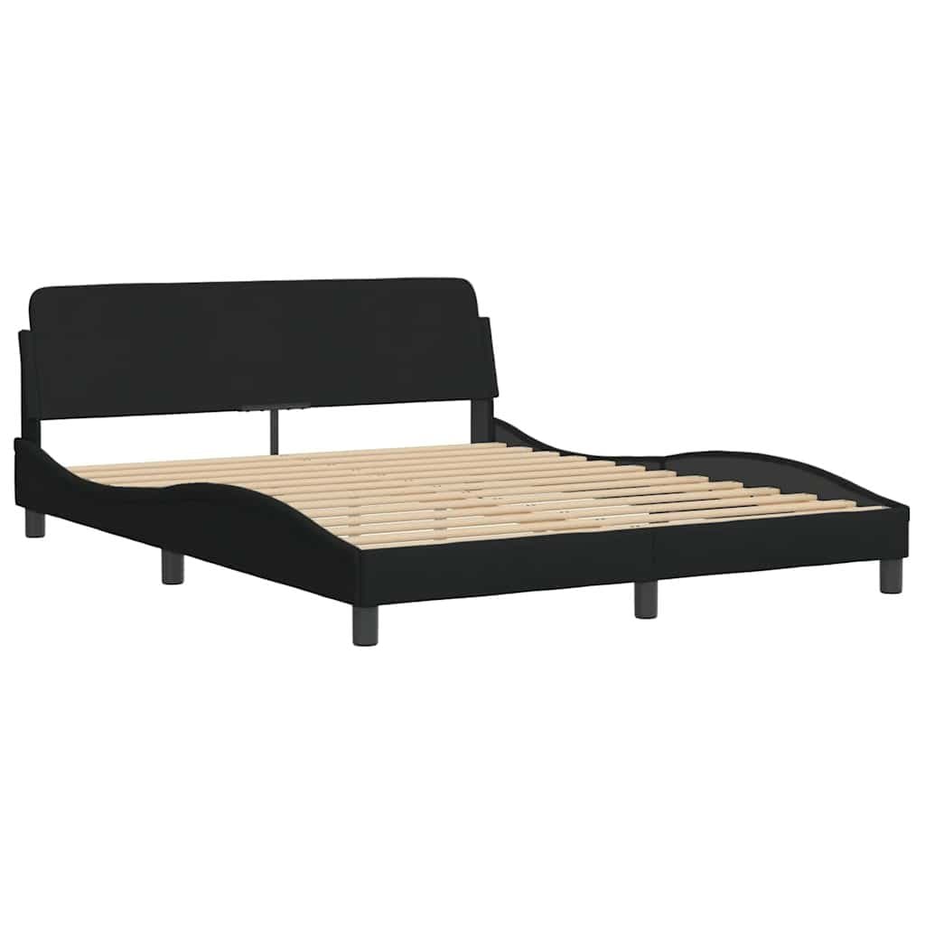 Queen Bed Frame with Fabric Headboard and Plywood Slats Black 152x203cm