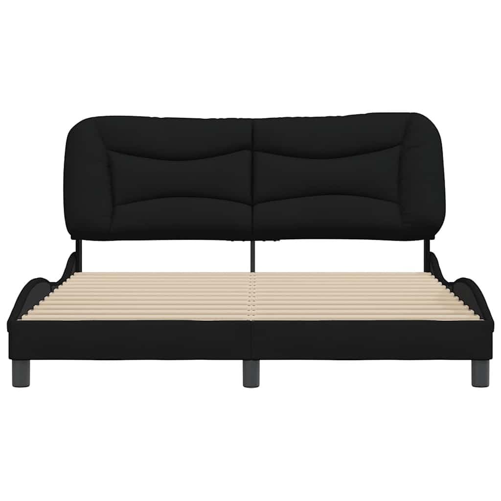 Queen Bed Frame with Fabric Headboard and Plywood Slats Black 152x203cm