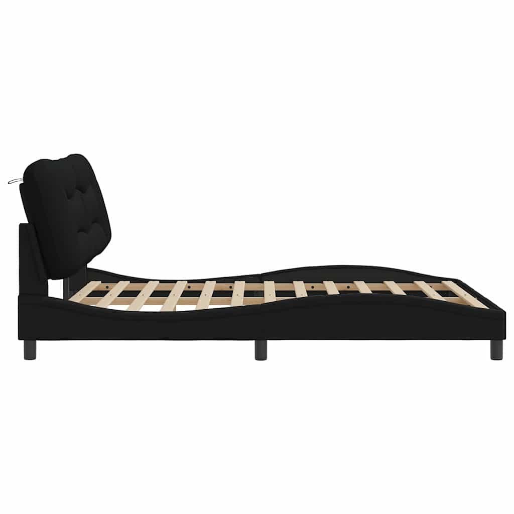 Queen Bed Frame with Fabric Headboard and Plywood Slats Black 152x203cm
