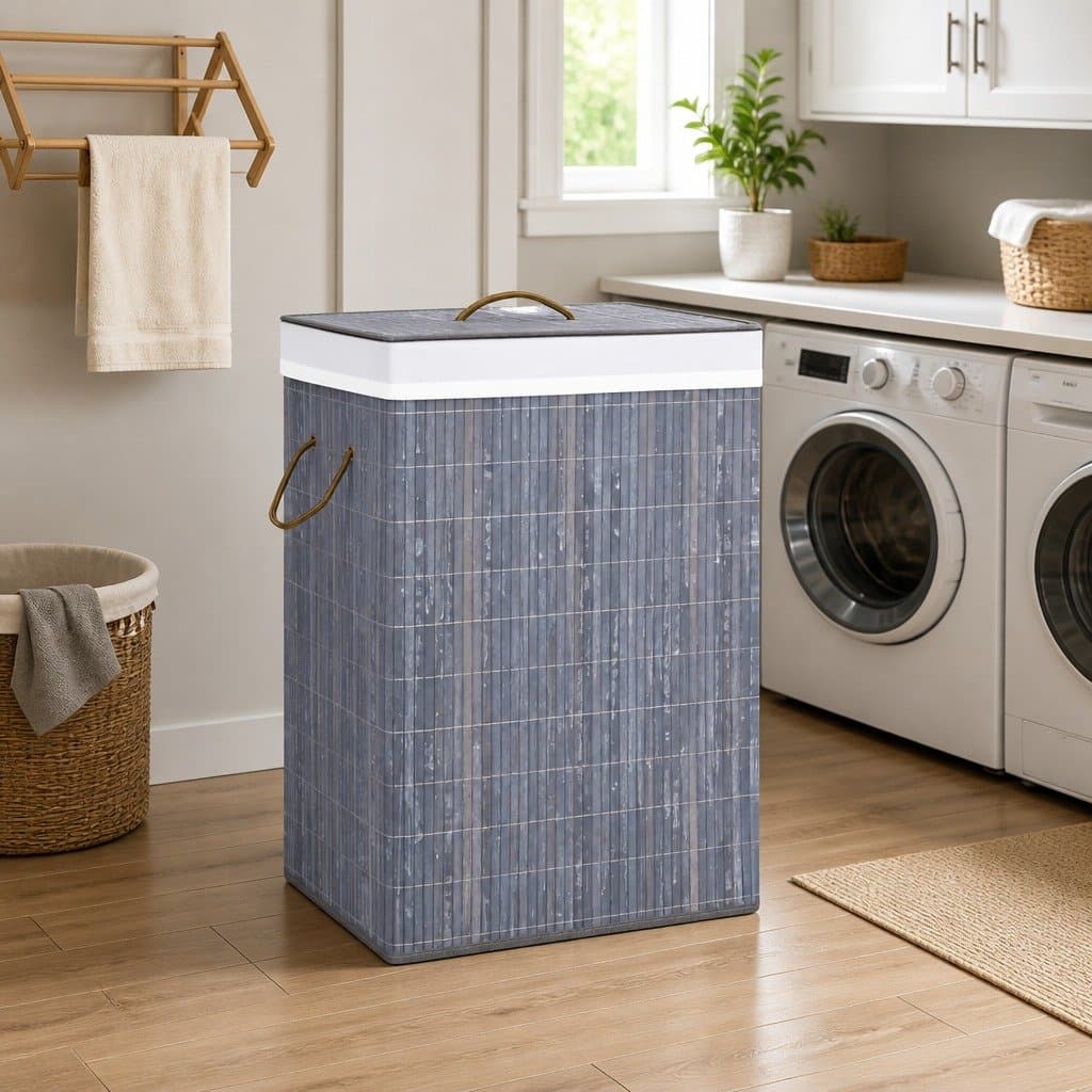 Grey Bamboo Laundry Basket with 2 Sections