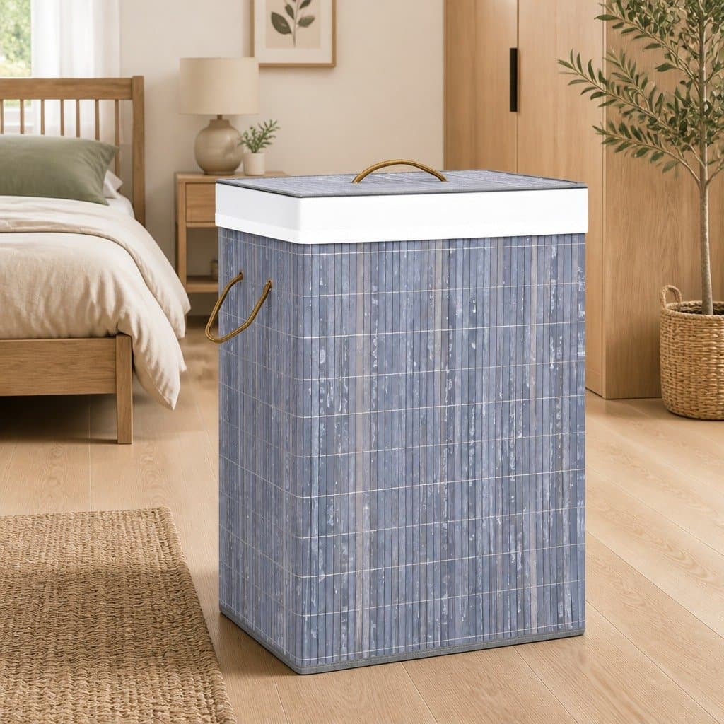 Bamboo Laundry Basket with Grey Woven Liner
