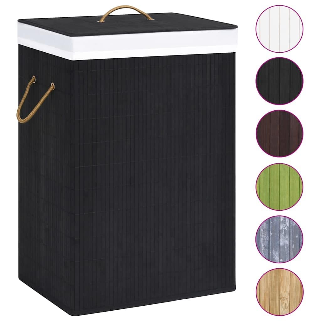 Black Bamboo Laundry Basket with Woven Liner