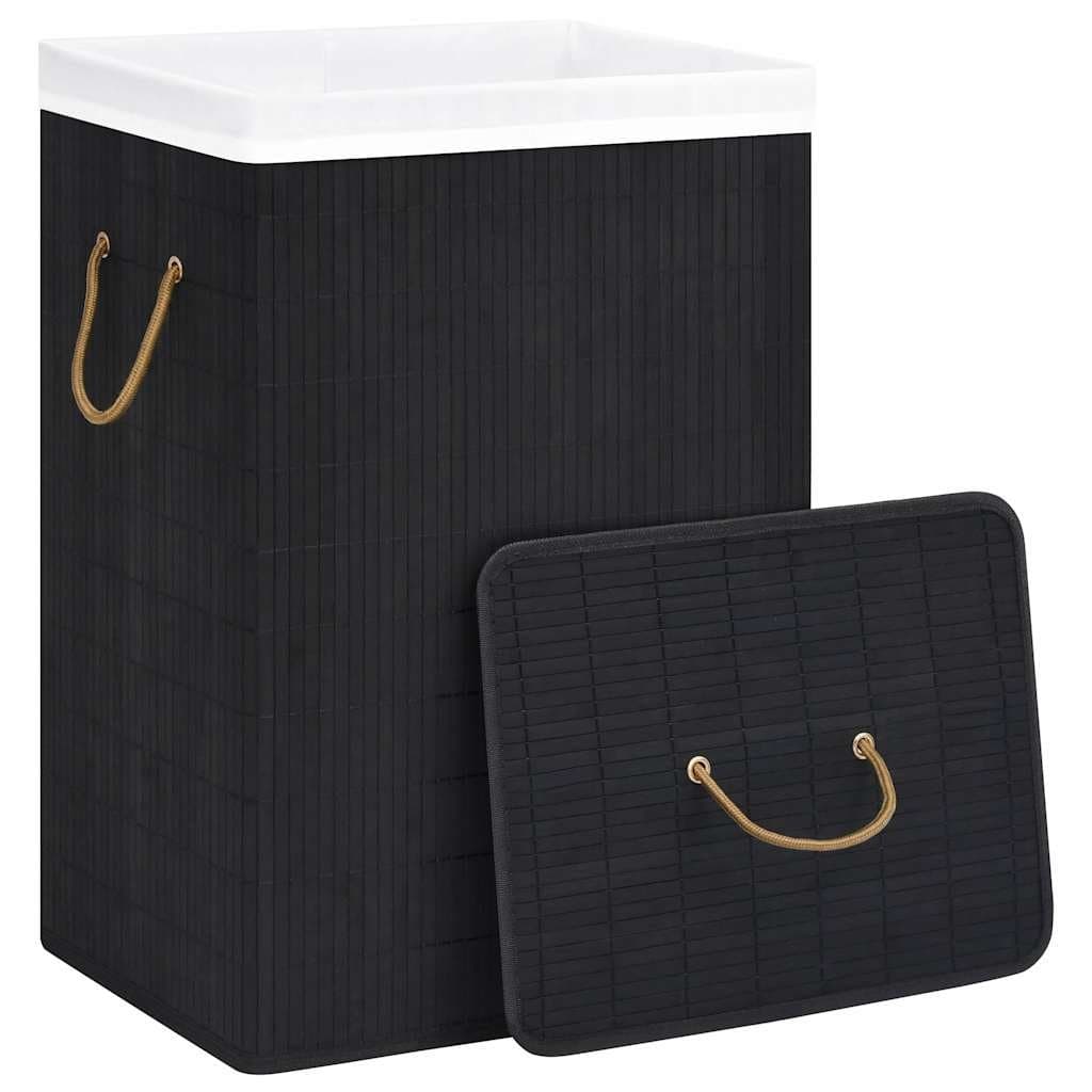 Black Bamboo Laundry Basket with Woven Liner
