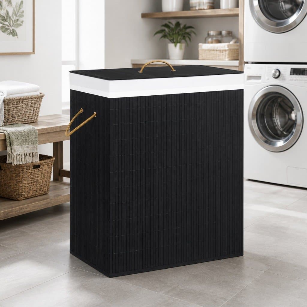 Black Bamboo Laundry Basket with 83L Capacity