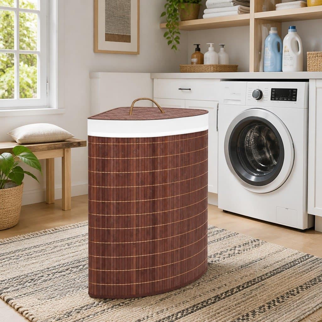 Bamboo Corner Laundry Basket 60L with Liner