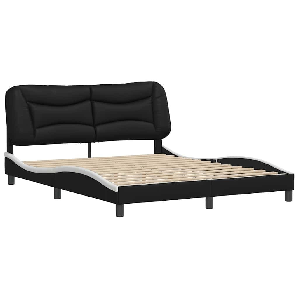 Queen Bed Frame with Black and White Faux Leather Headboard